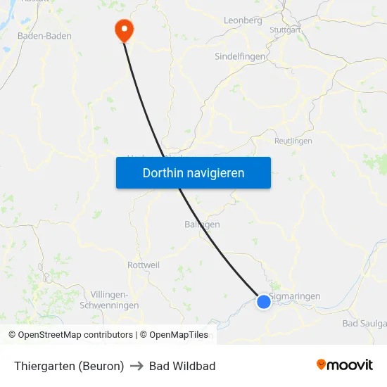 Thiergarten (Beuron) to Bad Wildbad map