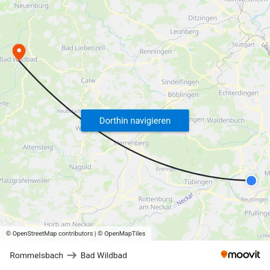 Rommelsbach to Bad Wildbad map