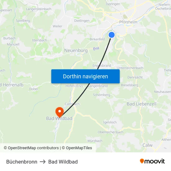 Büchenbronn to Bad Wildbad map