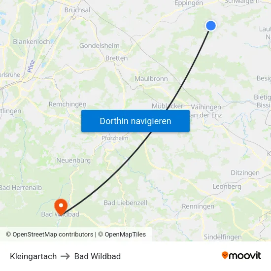 Kleingartach to Bad Wildbad map