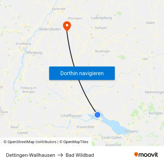Dettingen-Wallhausen to Bad Wildbad map