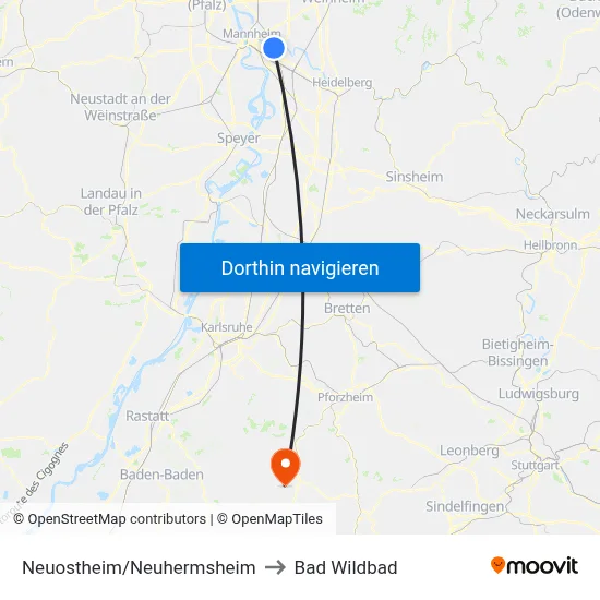 Neuostheim/Neuhermsheim to Bad Wildbad map