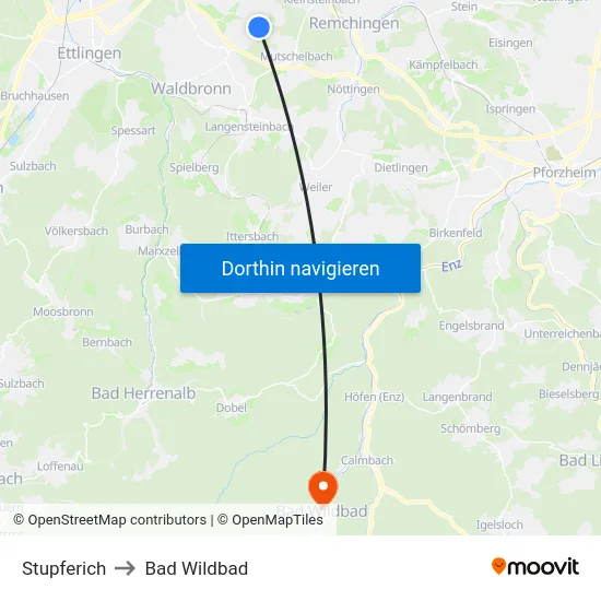 Stupferich to Bad Wildbad map