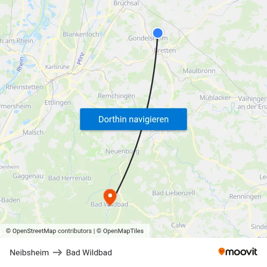 Neibsheim to Bad Wildbad map