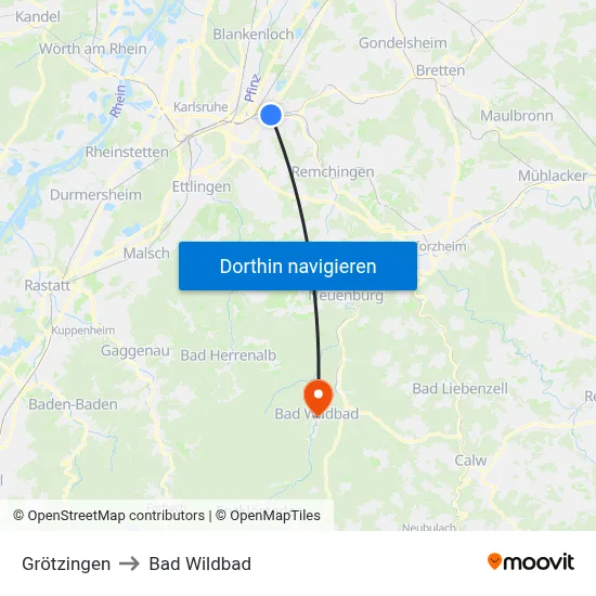 Grötzingen to Bad Wildbad map