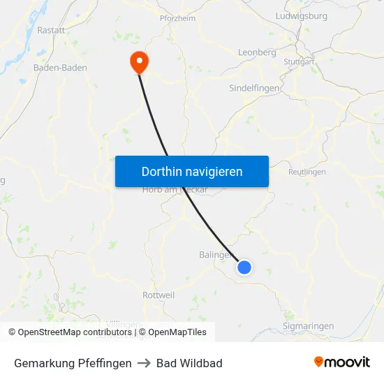 Gemarkung Pfeffingen to Bad Wildbad map