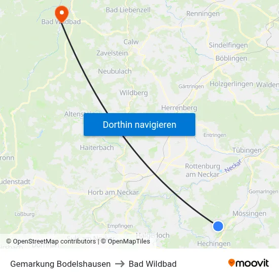Gemarkung Bodelshausen to Bad Wildbad map