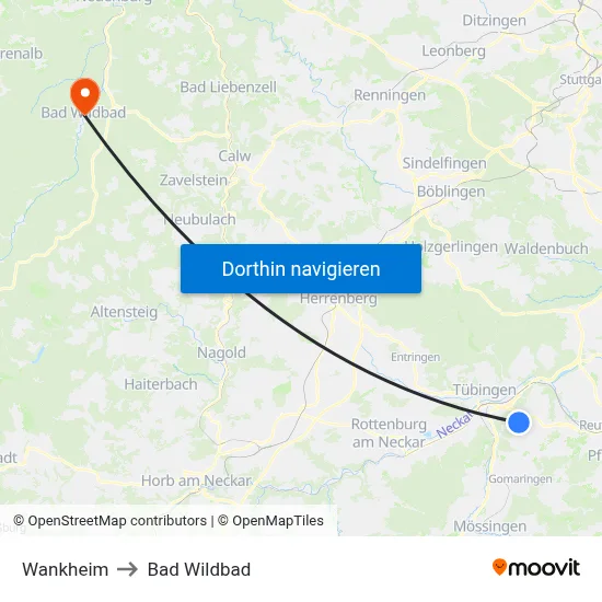 Wankheim to Bad Wildbad map