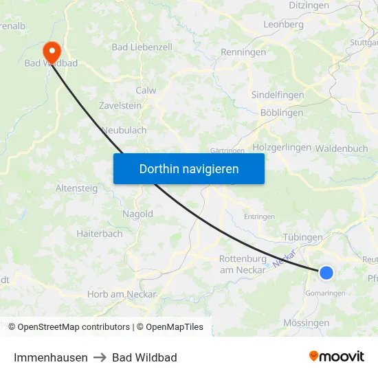 Immenhausen to Bad Wildbad map