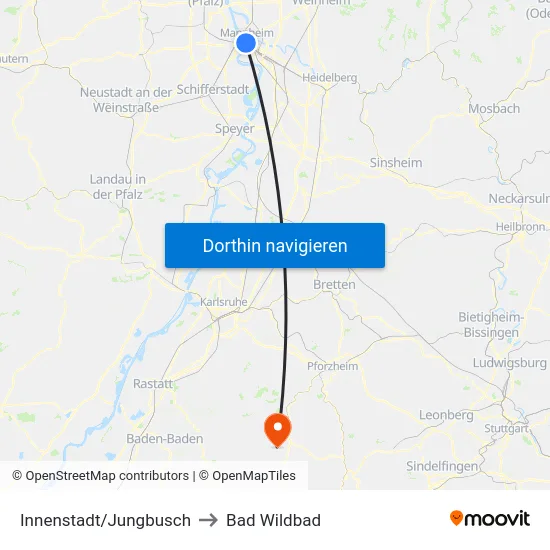 Innenstadt/Jungbusch to Bad Wildbad map