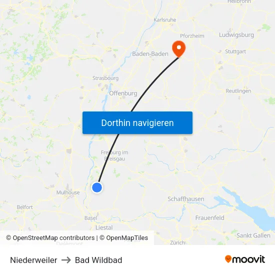 Niederweiler to Bad Wildbad map