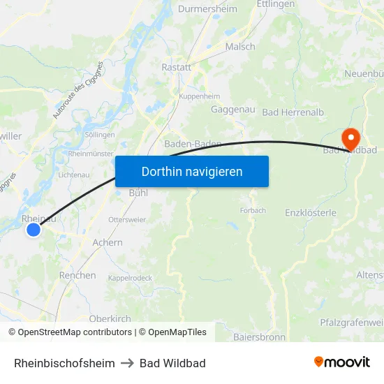 Rheinbischofsheim to Bad Wildbad map