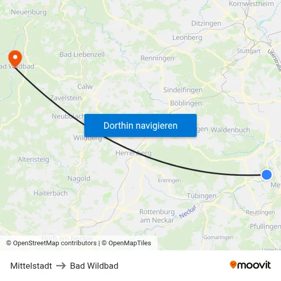 Mittelstadt to Bad Wildbad map
