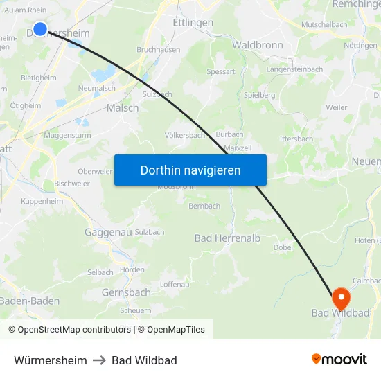 Würmersheim to Bad Wildbad map