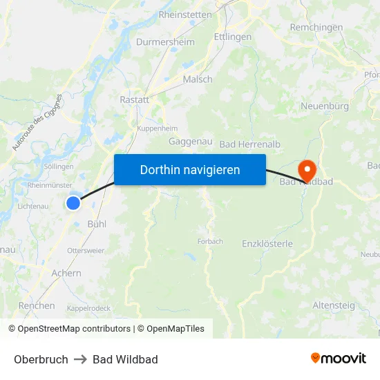 Oberbruch to Bad Wildbad map