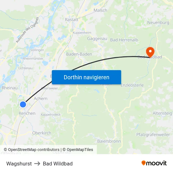 Wagshurst to Bad Wildbad map