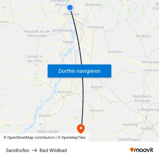 Sandhofen to Bad Wildbad map