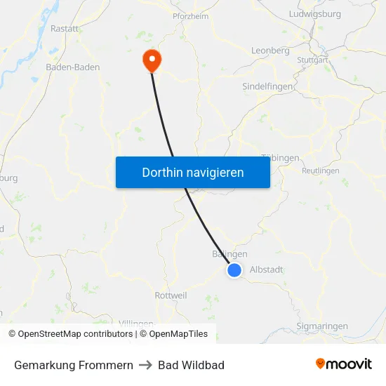 Gemarkung Frommern to Bad Wildbad map