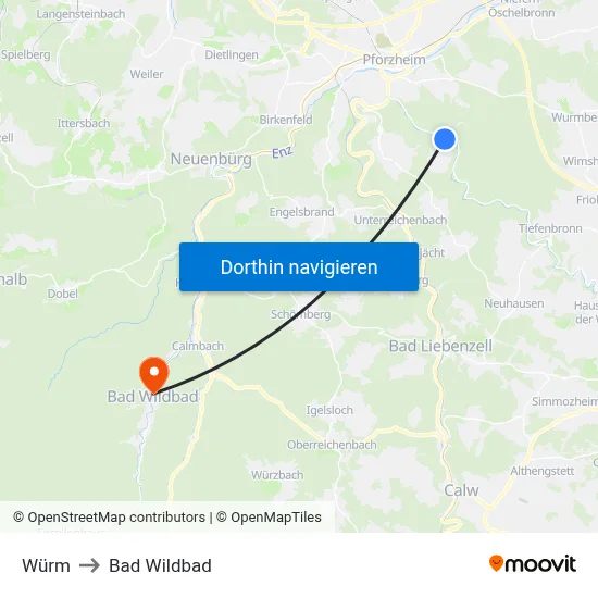 Würm to Bad Wildbad map