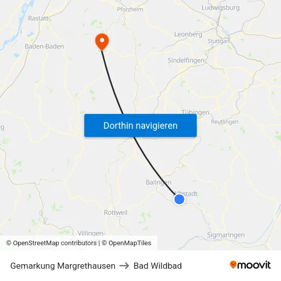 Gemarkung Margrethausen to Bad Wildbad map