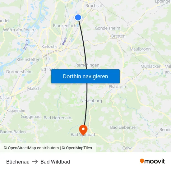 Büchenau to Bad Wildbad map
