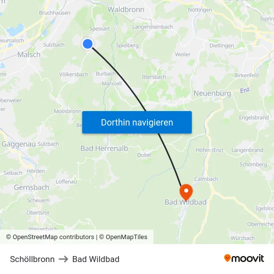 Schöllbronn to Bad Wildbad map