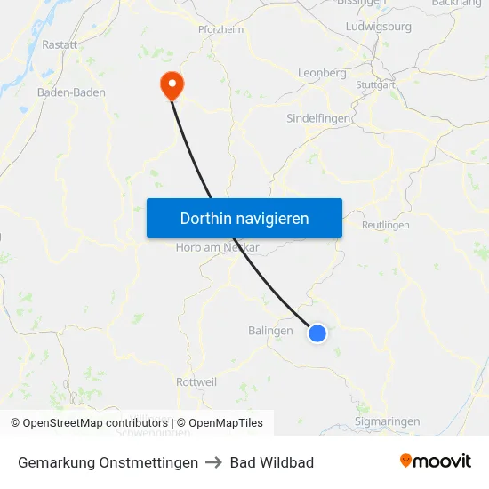 Gemarkung Onstmettingen to Bad Wildbad map