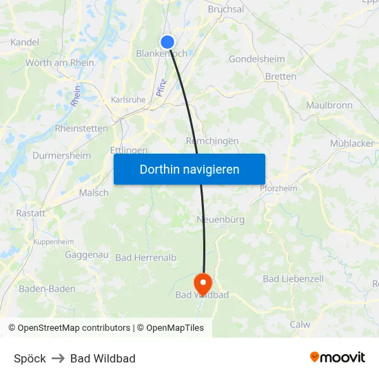 Spöck to Bad Wildbad map