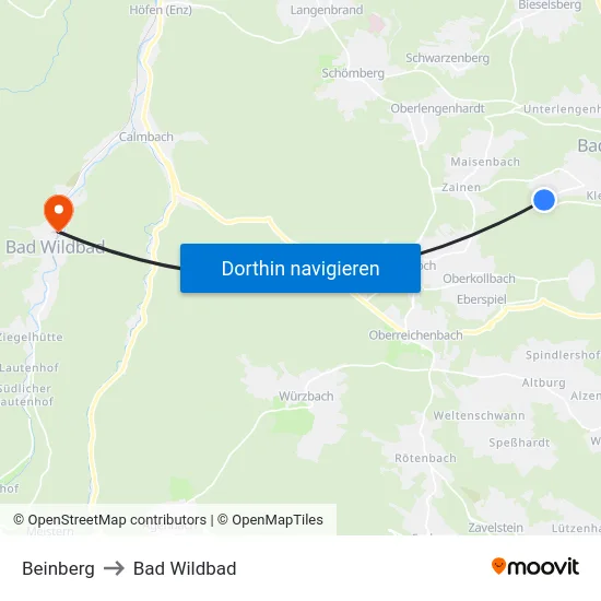 Beinberg to Bad Wildbad map