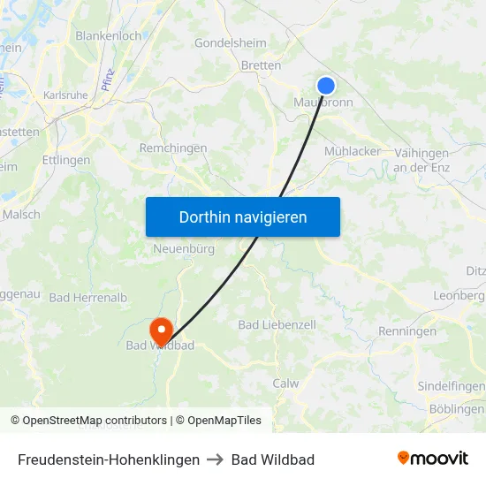 Freudenstein-Hohenklingen to Bad Wildbad map