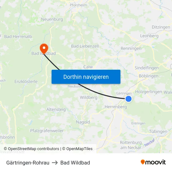 Gärtringen-Rohrau to Bad Wildbad map