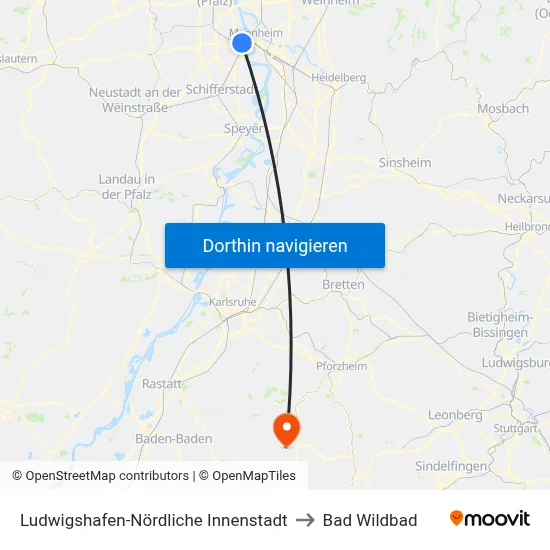 Ludwigshafen-Nördliche Innenstadt to Bad Wildbad map