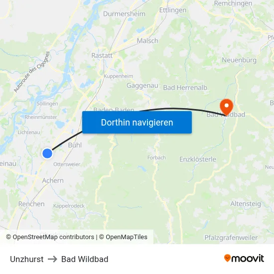 Unzhurst to Bad Wildbad map