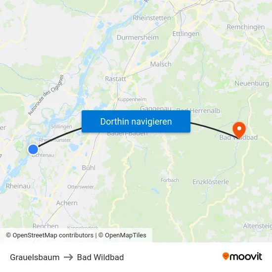 Grauelsbaum to Bad Wildbad map