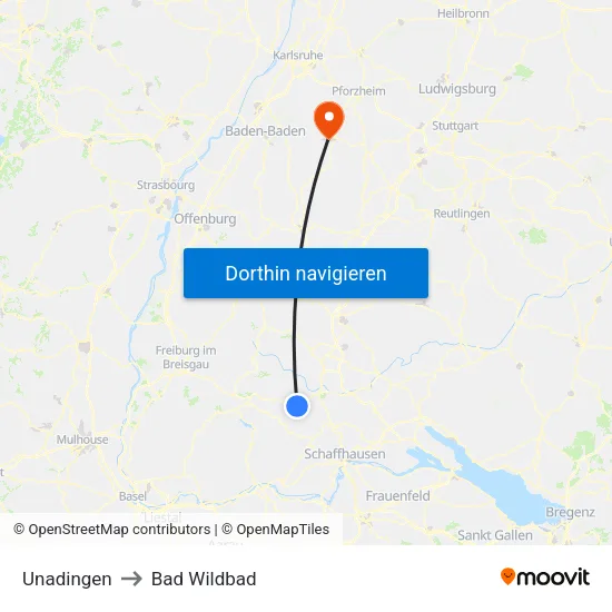 Unadingen to Bad Wildbad map