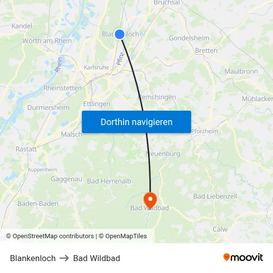 Blankenloch to Bad Wildbad map