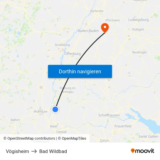 Vögisheim to Bad Wildbad map