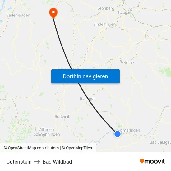 Gutenstein to Bad Wildbad map