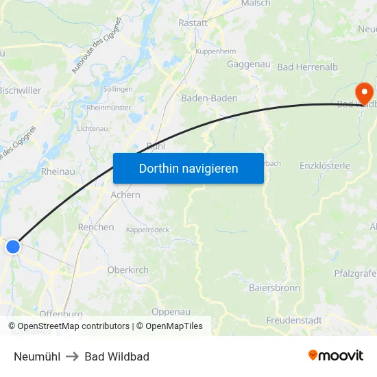 Neumühl to Bad Wildbad map