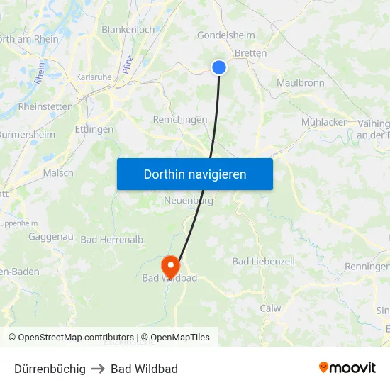 Dürrenbüchig to Bad Wildbad map