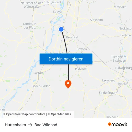 Huttenheim to Bad Wildbad map