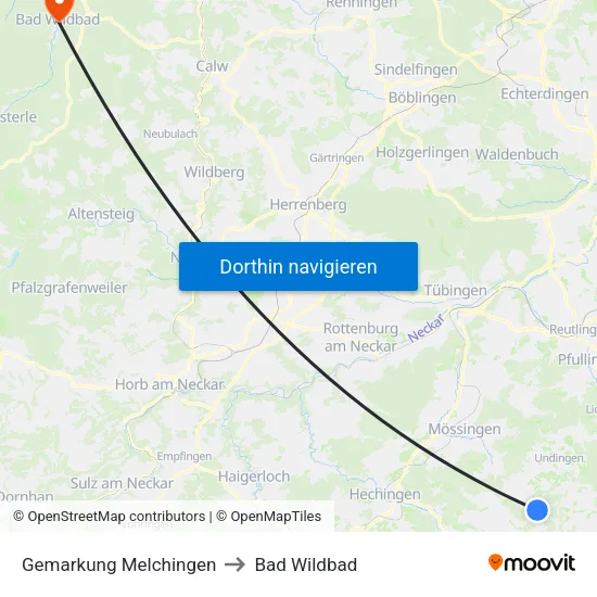 Gemarkung Melchingen to Bad Wildbad map