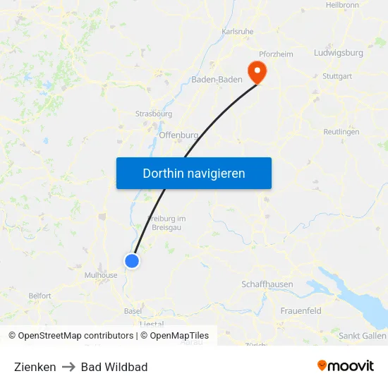 Zienken to Bad Wildbad map