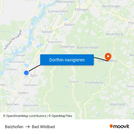 Balzhofen to Bad Wildbad map