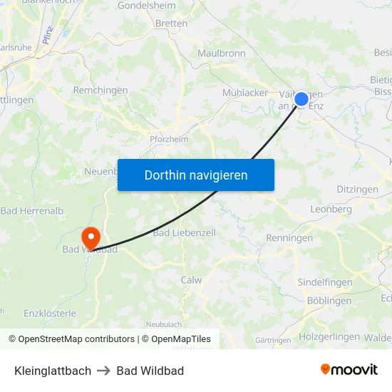 Kleinglattbach to Bad Wildbad map