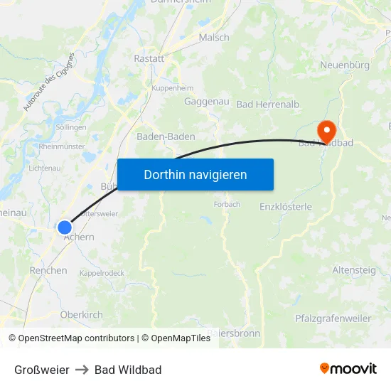 Großweier to Bad Wildbad map