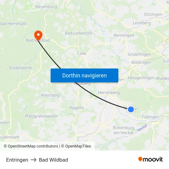 Entringen to Bad Wildbad map