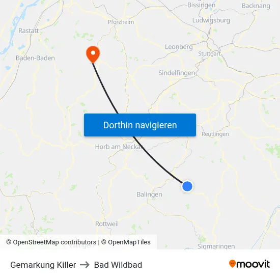 Gemarkung Killer to Bad Wildbad map