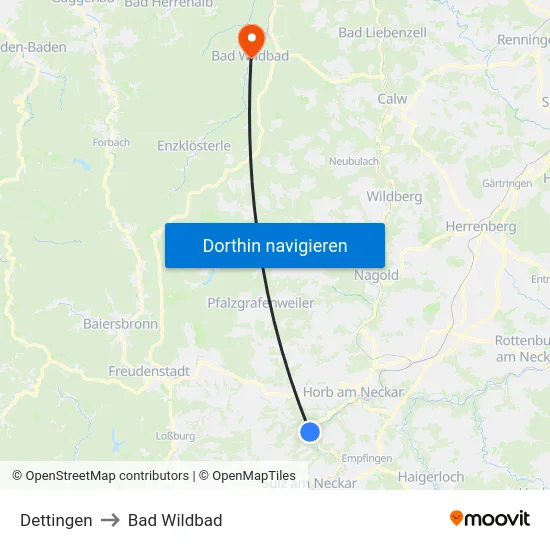 Dettingen to Bad Wildbad map