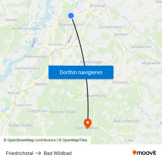 Friedrichstal to Bad Wildbad map